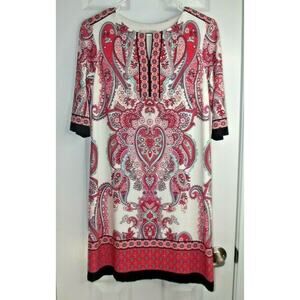 SIGNATURE CAMRYN Paisley Sheath DRESS - Pink Short Lined - Size 4 Petite